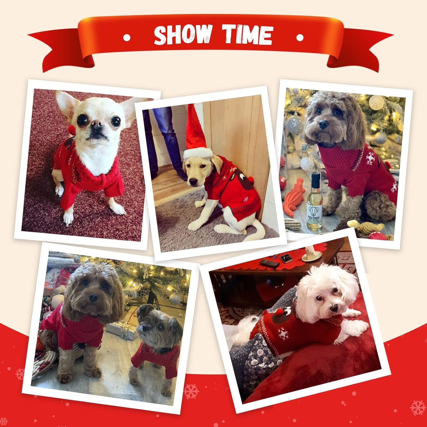 Ugly Christmas Dog Sweater Reindeer Xmas Dog Outfits Pet Dog Holiday Costumes Red Puppy Cat Winter Knitwear Clothes Turtleneck Warm Jumper Clothes for Small Medium Large Dogs(Red,Xxs)